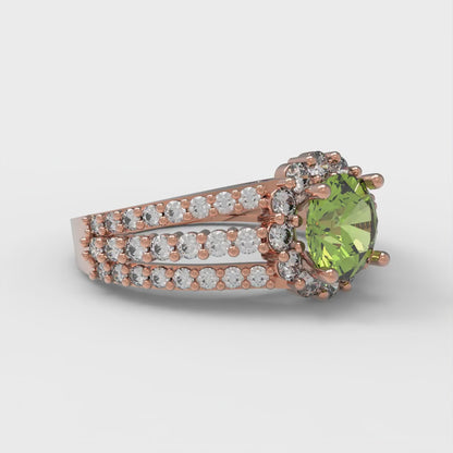 1.83 cttw Natural Peridot Hidden Halo Engagement Ring - Solid Gold (Round Cut,6.5mm)