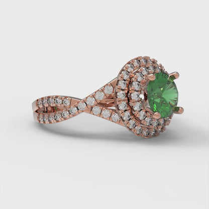 1.3125 cttw Simulated Emerald Solitaire with Zirconia Simulated Diamond Accents Engagement Ring - Solid Gold (Round Cut,6mm)