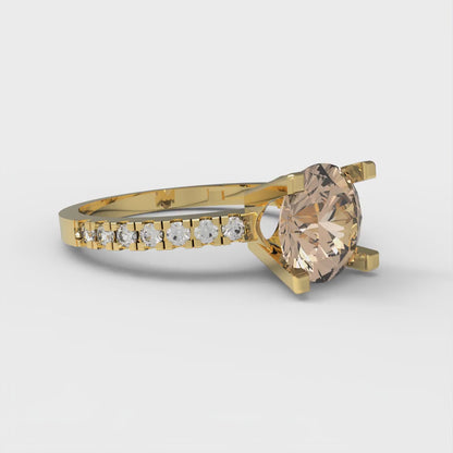 1.71 cttw Yellow Moissanite Solitaire with Zirconia Simulated Diamond Accents Engagement Ring - Solid Gold (Round Cut,7.5mm)