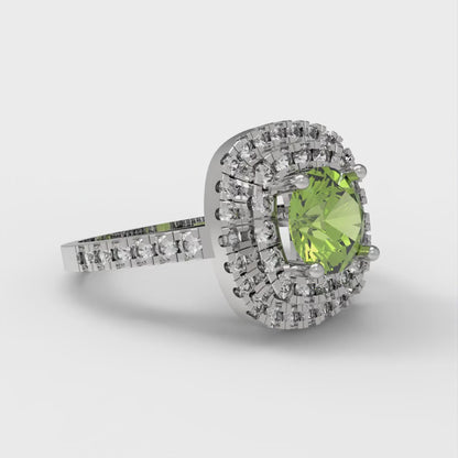 1.615 cttw Natural Peridot Solitaire with Zirconia Simulated Diamond Accents Engagement Ring - Solid White Gold (VVS1, Round Cut,6.5mm)