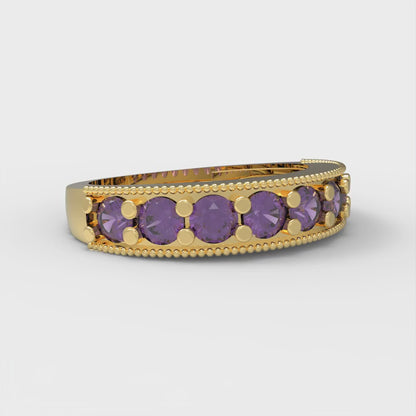 0.81 cttw Natural Amethyst Round Cut Yellow Gold Eternity Wedding Band
