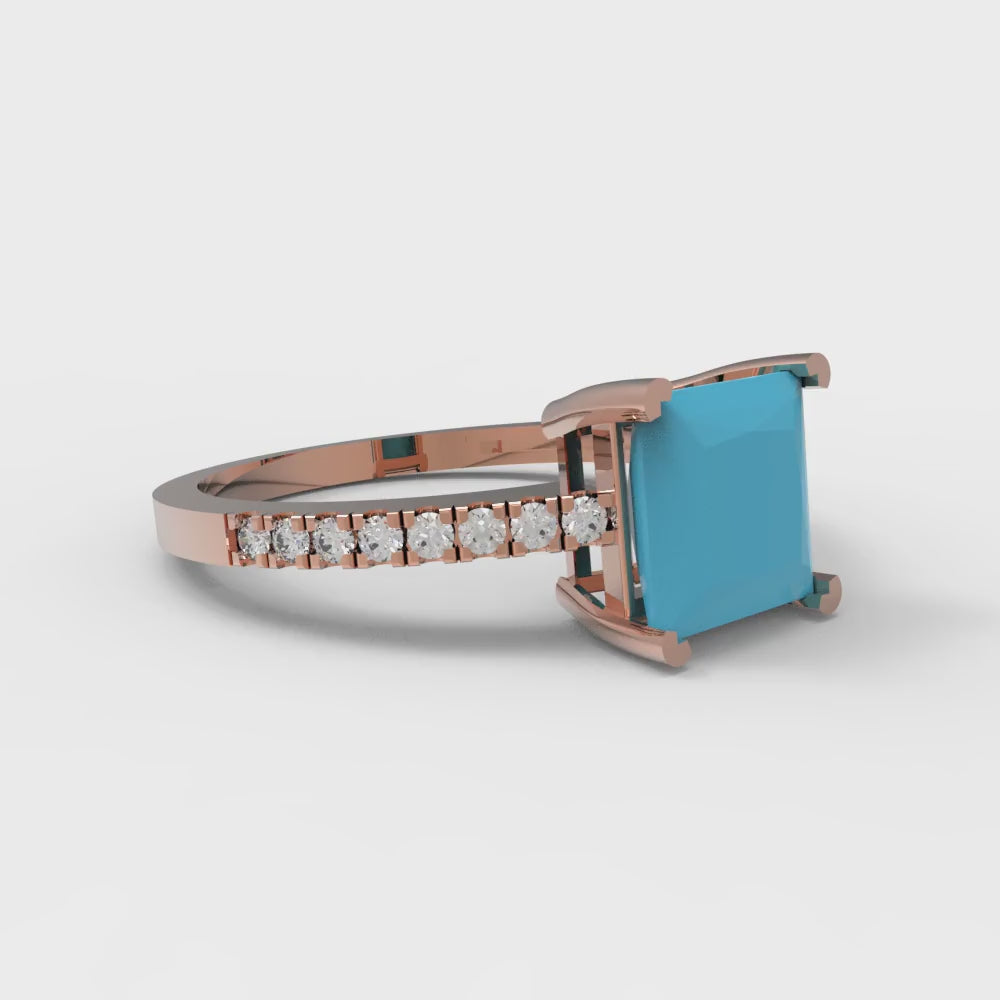 1.62 cttw Simulated Turquoise Solitaire with Zirconia Simulated Diamond Accents Engagement Ring - Solid Gold (Princess Cut,6.5mm)