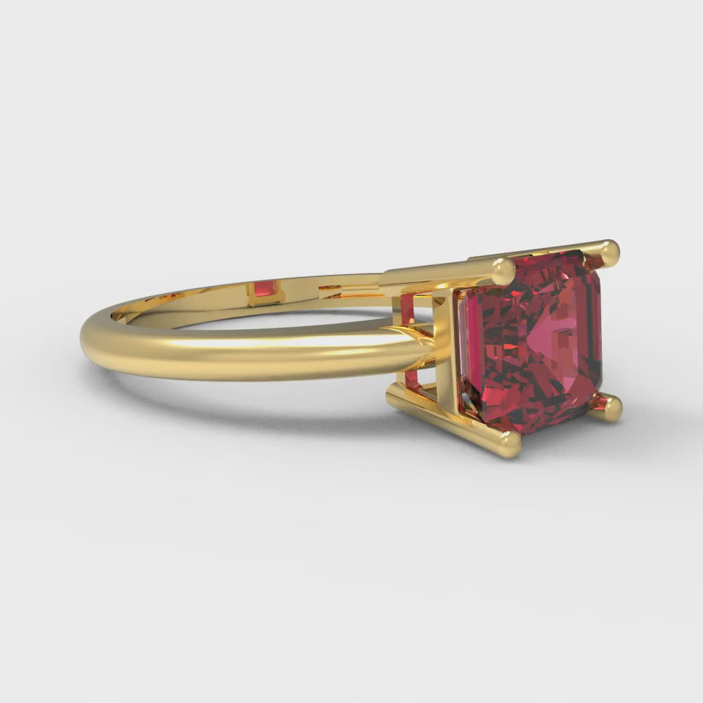 1 cttw Natural Garnet Solitaire  Engagement Ring - Solid Gold (Asscher Cut,6mm)