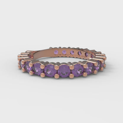 1.44 cttw Natural Amethyst Round Cut Rose Gold Eternity Wedding Band