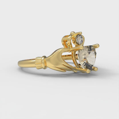 1.06 cttw Natural Morganite Celtic Claddagh Engagement Ring - Solid Gold (Heart Cut,6.5mm)