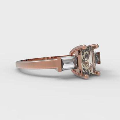 0.8 cttw Natural Morganite Three-Stone Engagement Ring - Solid Gold (Emerald Cut,6x4mm)