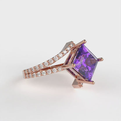2.3075 cttw Simulated Alexandrite Solitaire with Zirconia Simulated Diamond Accents Engagement Ring - Solid Rose Gold (VVS1, Princess Cut,7.0mm)