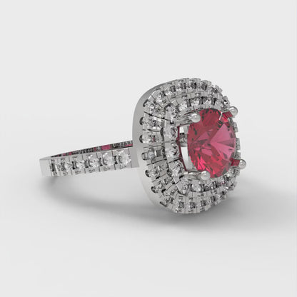 1.615 cttw Natural Garnet Solitaire with Zirconia Simulated Diamond Accents Engagement Ring - Solid White Gold (VVS1, Round Cut,6.5mm)
