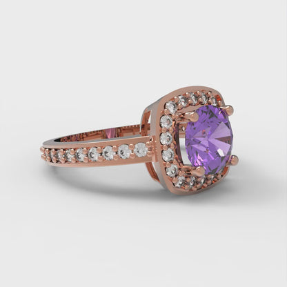 1.335 cttw Simulated Alexandrite Solitaire with Zirconia Simulated Diamond Accents Engagement Ring - Solid Gold (Round Cut,6.5mm)