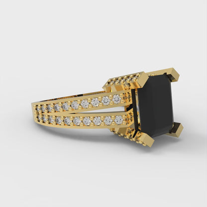 2.45 cttw Natural Onyx Solitaire with Zirconia Simulated Diamond Accents Engagement Ring - Solid Yellow Gold (VVS1, Emerald Cut,8x6mm)
