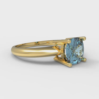1.5 cttw Natural Sky Blue Topaz Solitaire  Engagement Ring - Solid Gold (Cushion Cut,6.5mm)
