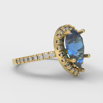 2.38 cttw Simulated Tanzanite Hidden Halo Engagement Ring - Solid Gold (Pear Cut,10x7mm )