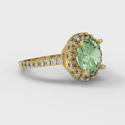 1.8 cttw Zirconia Simulated Green Diamond Hidden Halo Engagement Ring - Solid Gold (VVS1, Round Cut,7.5mm)