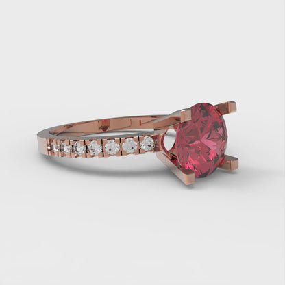 1.71 cttw Simulated Pink Tourmaline Solitaire with Zirconia Simulated Diamond Accents Engagement Ring - Solid Rose Gold (VVS1, Round Cut,7.5mm)