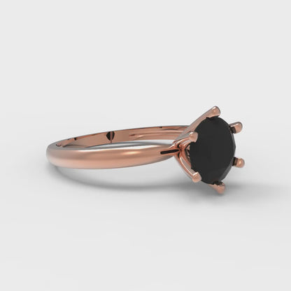 1 cttw Natural Onyx Solitaire  Engagement Ring - Solid Rose Gold (VVS1, Round Cut,6.5mm)