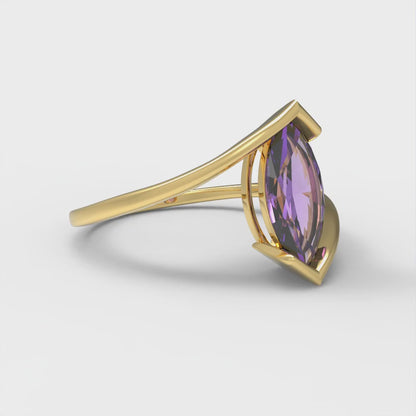 2 cttw Simulated Alexandrite Solitaire  Engagement Ring - Solid Yellow Gold (VVS1, Marquise Cut,12x6mm )