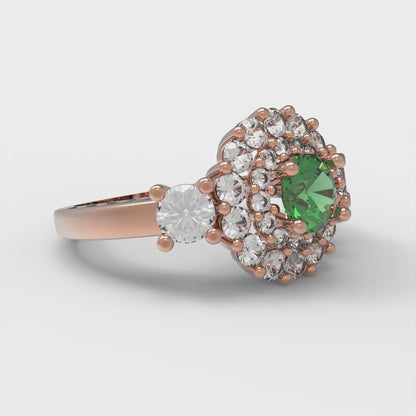 1.4 cttw Simulated Emerald Hidden Halo Engagement Ring - Solid Gold (Round Cut,5.0mm)