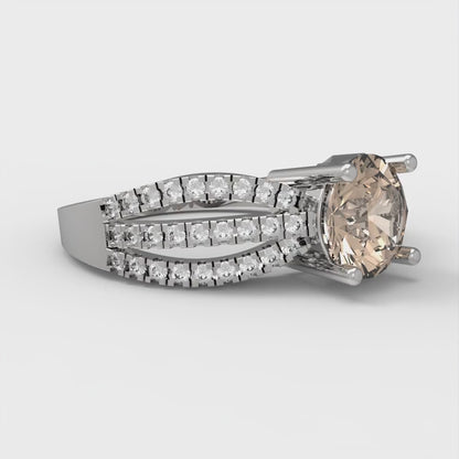 1.27 cttw Yellow Moissanite Solitaire with Zirconia Simulated Diamond Accents Engagement Ring - Solid Gold (Round Cut,6.5mm)