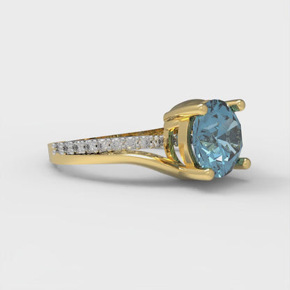 1.71 cttw Natural Aquamarine Solitaire with Zirconia Simulated Diamond Accents Engagement Ring - Solid White/Yellow Gold (VVS1, Round Cut,7.5mm)
