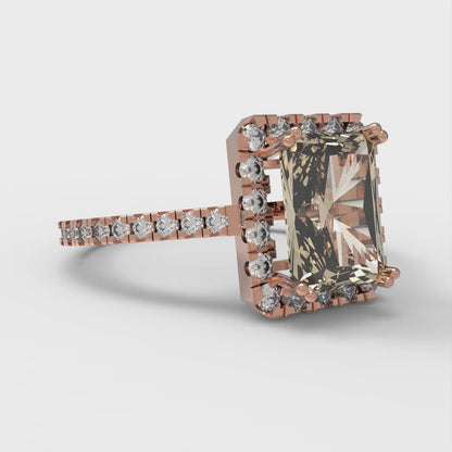 1.86 cttw Natural Morganite Solitaire with Zirconia Simulated Diamond Accents Engagement Ring - Solid Gold (Emerald Cut,7.5x5.5mm)