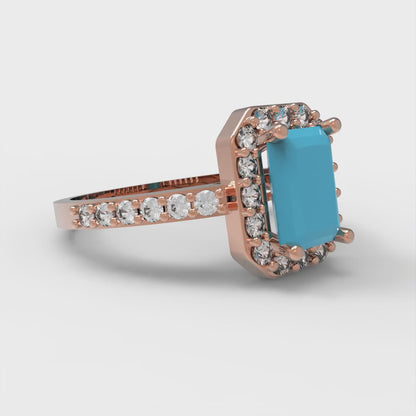 2.16 cttw Emerald Cut Simulated Turquoise Bridal Set - Solid Rose Gold Engagement Ring & Wedding Band