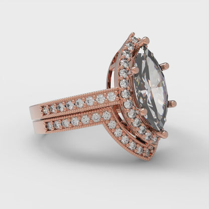 2.4875 cttw Marquise Cut Zirconia Simulated Diamond Bridal Set - Solid Rose Gold Engagement Ring & Wedding Band