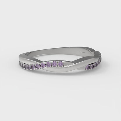 0.16 cttw Natural Amethyst Round Cut White Gold Eternity Wedding Band