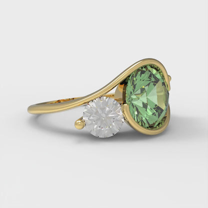 3.5 cttw Zirconia Simulated Green Diamond Three-Stone Engagement Ring - Solid Yellow Gold (VVS1, Round Cut,8.0mm)