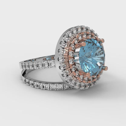 2.73 cttw Round Cut Natural Sky Blue Topaz Bridal Set - Solid White/Rose Gold Engagement Ring & Wedding Band