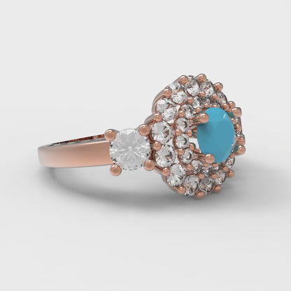 1.4 cttw Simulated Turquoise Hidden Halo Engagement Ring - Solid Rose Gold (VVS1, Round Cut,5.0mm)