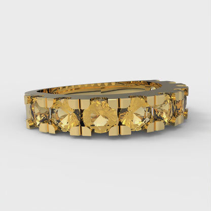 1.53 cttw Natural Citrine Round Cut Yellow Gold Eternity Wedding Band