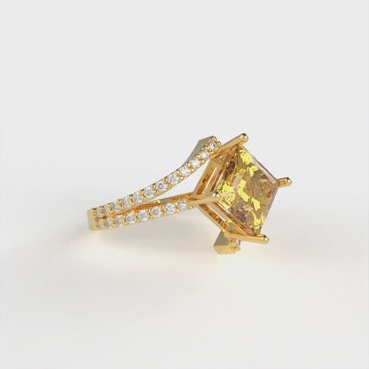 2.3075 cttw Zirconia Simulated Yellow Diamond Solitaire with Zirconia Simulated Diamond Accents Engagement Ring - Solid Yellow Gold (VVS1, Princess Cut,7.0mm)