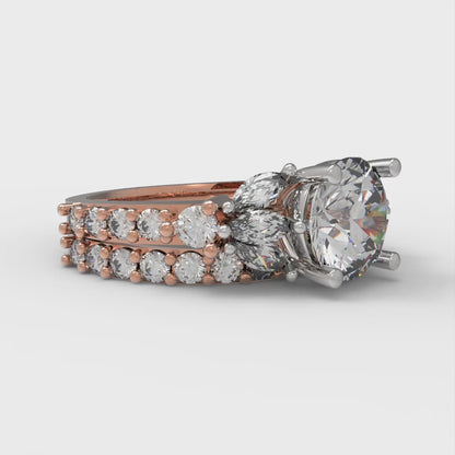 2.94 cttw Round Cut Moissanite Bridal Set - Solid Rose/White Gold Engagement Ring & Wedding Band