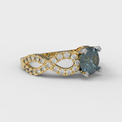 1.42 cttw Natural London Blue Topaz Solitaire with Zirconia Simulated Diamond Accents Engagement Ring - Solid Yellow/White Gold (VVS1, Round Cut,6.5mm)