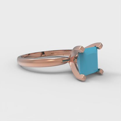 1.5 cttw Simulated Turquoise Solitaire  Engagement Ring - Solid Gold (Princess Cut,6.5mm)