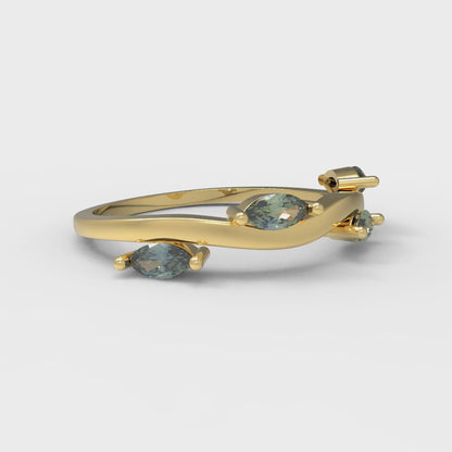 0.4 cttw Blue Moissanite Marquise Cut Yellow Gold Eternity Wedding Band