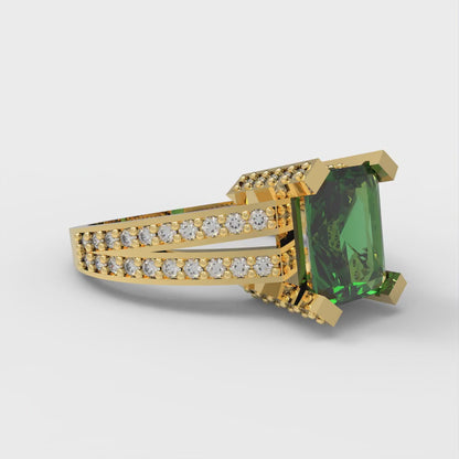 2.45 cttw Simulated Emerald Solitaire with Zirconia Simulated Diamond Accents Engagement Ring - Solid Yellow Gold (VVS1, Emerald Cut,8x6mm)