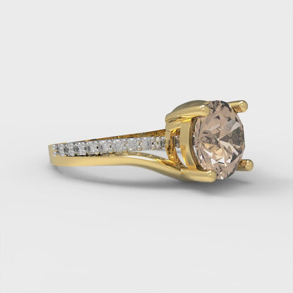1.71 cttw Yellow Moissanite Solitaire with Zirconia Simulated Diamond Accents Engagement Ring - Solid White/Yellow Gold (VVS1, Round Cut,7.5mm)