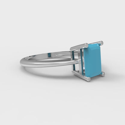 1 cttw Simulated Turquoise Solitaire  Engagement Ring - Solid Gold (Radiant Cut,7x5mm)