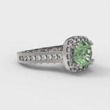 2.7 ct Brilliant Round Cut Green Simulated Diamond Stone White Gold Halo Solitaire with Accents Ring