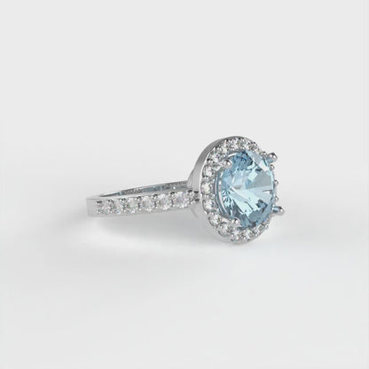 1.86 cttw Natural Sky Blue Topaz Hidden Halo Engagement Ring - Solid Gold (Round Cut,7.5mm)