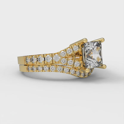 3.4 cttw Princess Cut White Sapphire Bridal Set - Solid Yellow Gold Engagement Ring & Wedding Band