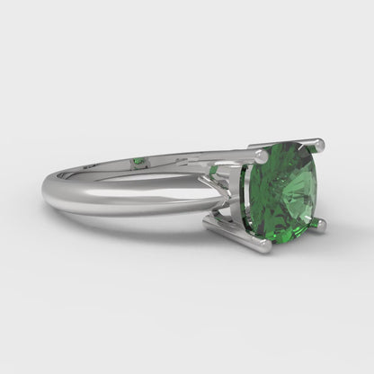 1.5 cttw Simulated Emerald Solitaire  Engagement Ring - Solid White Gold (VVS1, Cushion Cut,6.5mm)