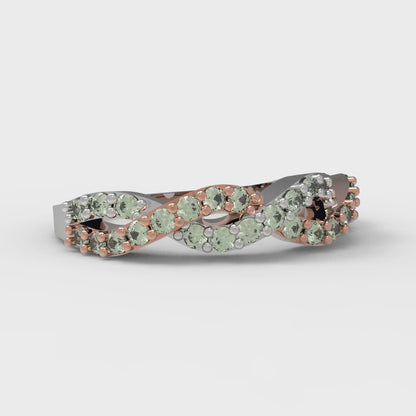 0.495 cttw Simulated Green Diamond Round Cut Rose/White Gold Eternity Wedding Band