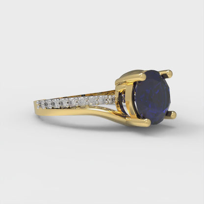 1.71 cttw Simulated Blue Sapphire Solitaire with Zirconia Simulated Diamond Accents Engagement Ring - Solid White/Yellow Gold (VVS1, Round Cut,7.5mm)