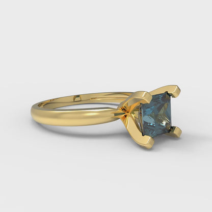1 cttw Natural London Blue Topaz Solitaire  Engagement Ring - Solid Gold (Princess Cut,5.5mm)