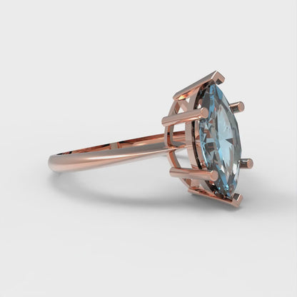 1.5 cttw Natural Sky Blue Topaz Solitaire  Engagement Ring - Solid Rose Gold (VVS1, Marquise Cut ,11x5.5mm)