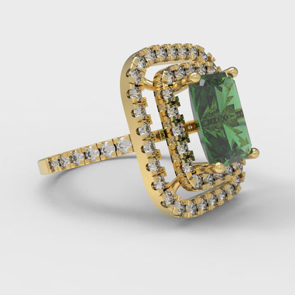 2.62 cttw Simulated Emerald Hidden Halo Engagement Ring - Solid Yellow Gold (VVS1, Emerald Cut,8X6.0mm)