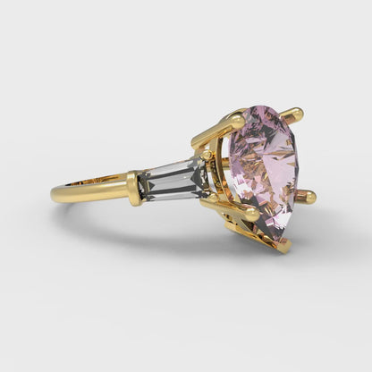 2.5 cttw Zirconia Simulated Pink Diamond Three-Stone Engagement Ring - Solid Gold (VVS1, Pear Cut,10x7mm)