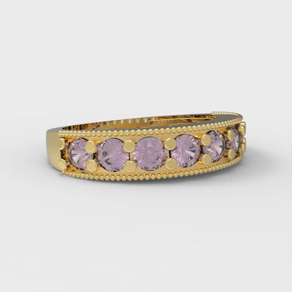 0.81 cttw Simulated Pink Diamond Round Cut Yellow Gold Eternity Wedding Band